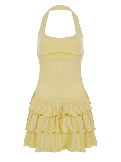 Madeleine - Zomerse halter mini jurk met gelaagde ruches voor dames