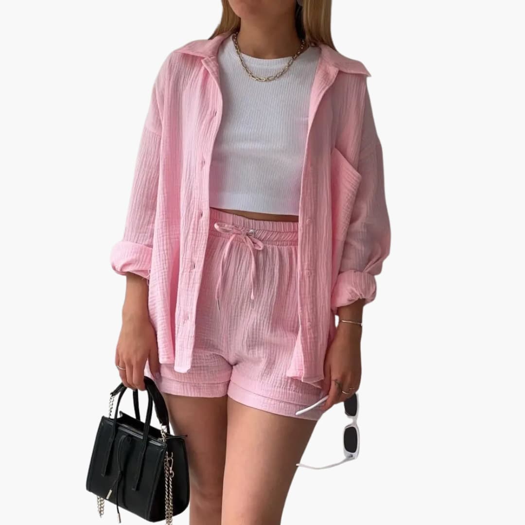 Helga - Dames co-ord set met blouse en short met hoge taille