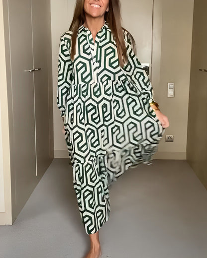 Greta – Maxi-jurk met grafisch doolhofmotief