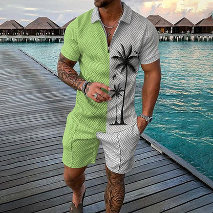 Steve - Heren set met palmbomenprint en contrastdesign