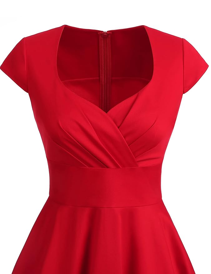 Lenny - Dames fit & flare jurk met kapmouwtjes en hartvormige halslijn