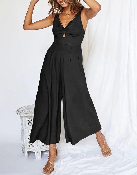 Brigitte - Mouwloze dames jumpsuit met wijd uitlopende pijpen