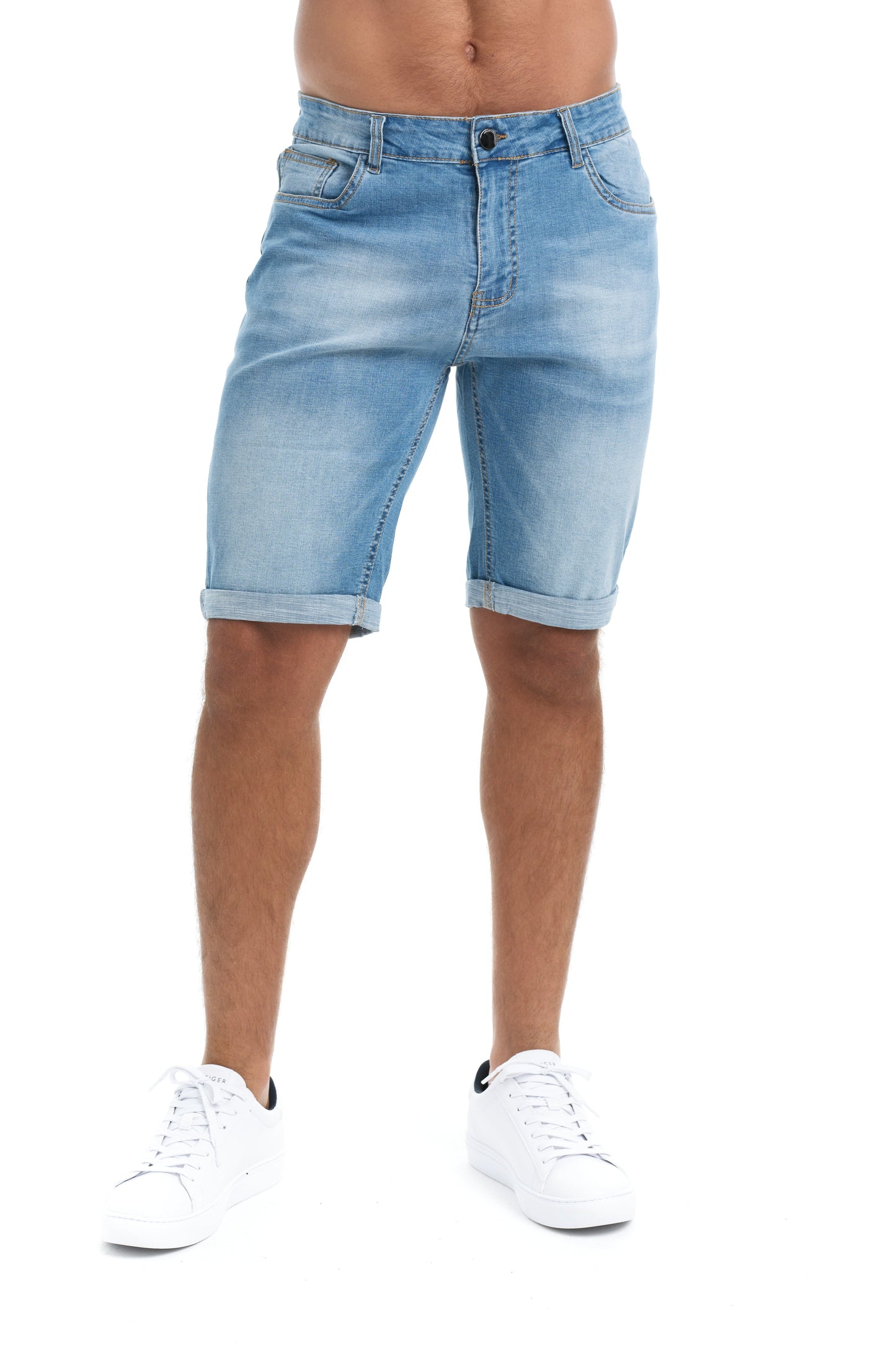 Bravo - Heren slim-fit denim short met omgeslagen zoom