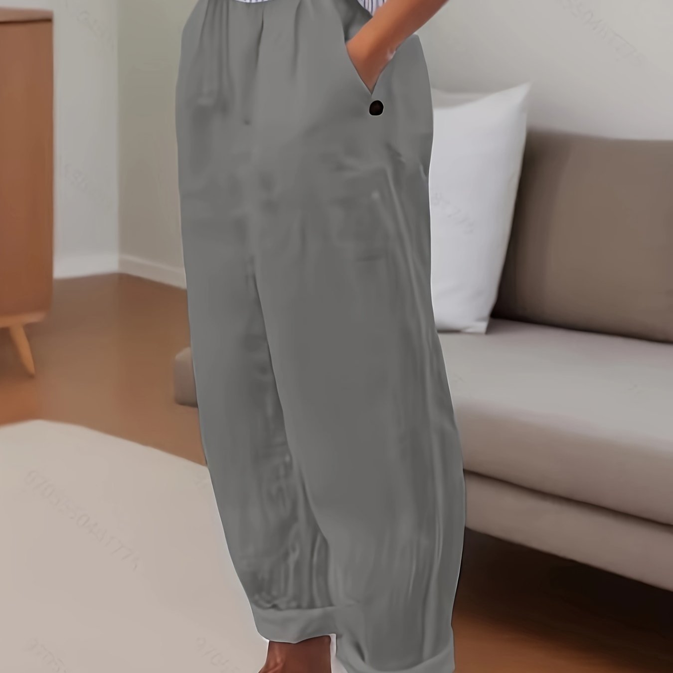 Beata - Relaxed fit damesbroek met hoge taille en omslagzoom