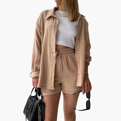 Helga - Dames co-ord set met blouse en short met hoge taille