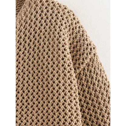 Saron - Kaki gebreid en geknoopt vest met charme