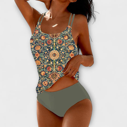 Coralie - Layla – Dames tankini met sierprint en dubbele bandjes