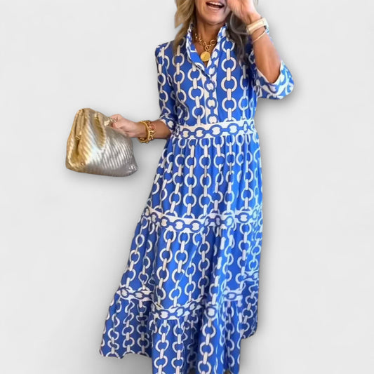 Susanna - Maxi damesjurk met grafische print en kraag
