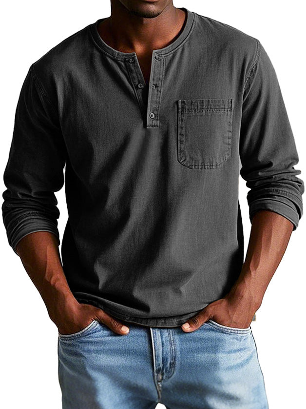 Godric - Heren henley longsleeve met borstzakje