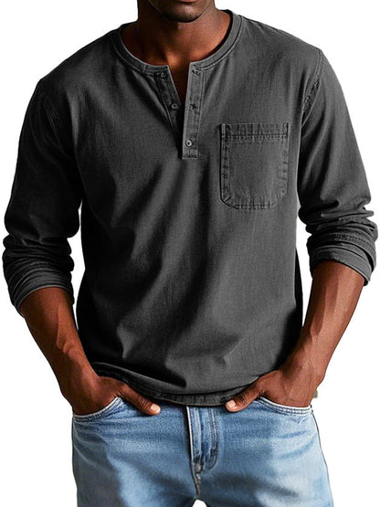 Godric - Heren henley longsleeve met borstzakje