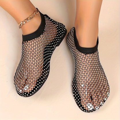 Jeane | Met diamanten versierde mesh flats