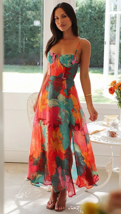 Jeanne - Zomerse maxi jurk met spaghettibandjes voor dames