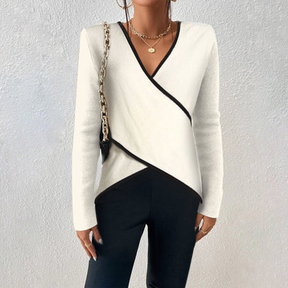 Blanche - Asymmetrische dames top met contrastbiezen