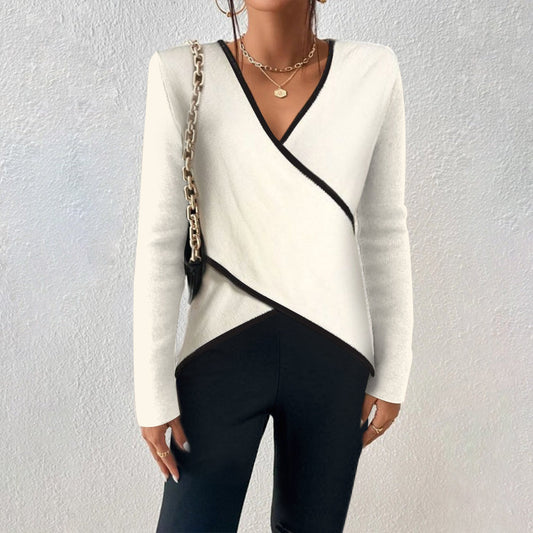Blanche - Asymmetrische dames top met contrastbiezen