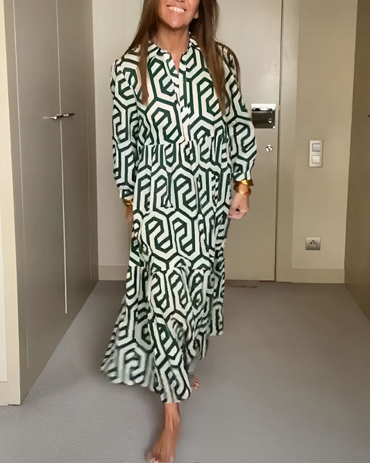 Greta – Maxi-jurk met grafisch doolhofmotief