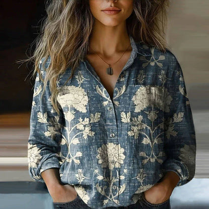 Eufemia - Dames blouse met knopen en folkloristische print