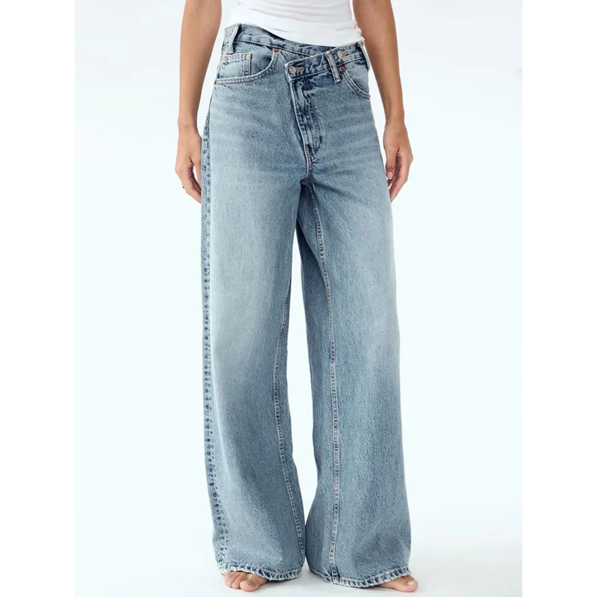 Avrila - Stijlvolle dames baggy jeans met kromme taille licht denim