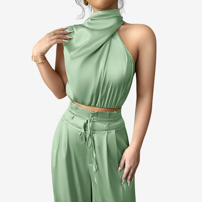 Tuva - Dames co-ord set met haltertop en wijde broek