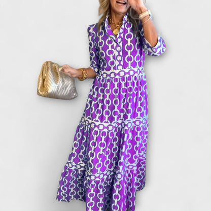 Susanna - Maxi damesjurk met grafische print en kraag