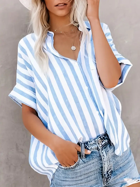 Gabriela - Gestreepte damesblouse met korte mouwen en losse fit