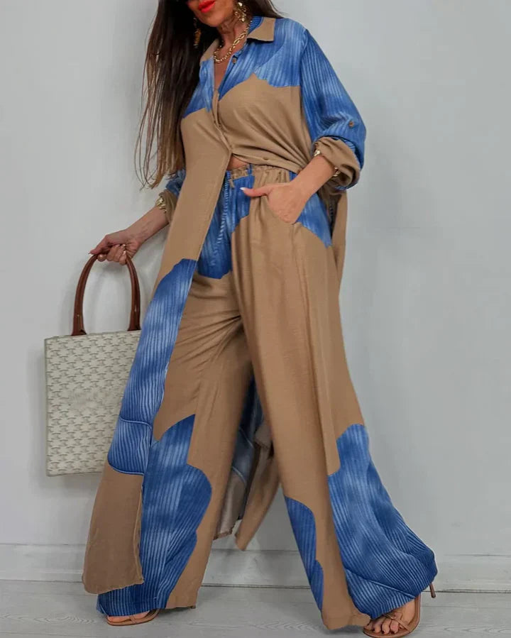 Dolores - Dames co-ord set met losvallende blouse en wijde broek