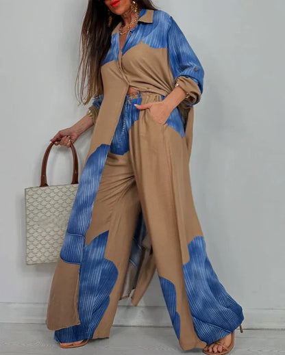 Dolores - Dames co-ord set met losvallende blouse en wijde broek