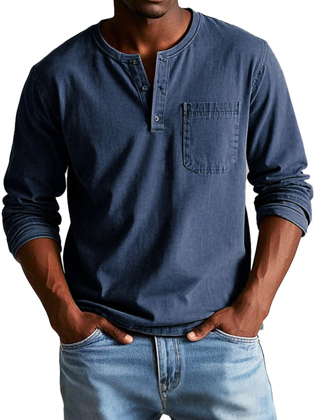 Godric - Heren henley longsleeve met borstzakje