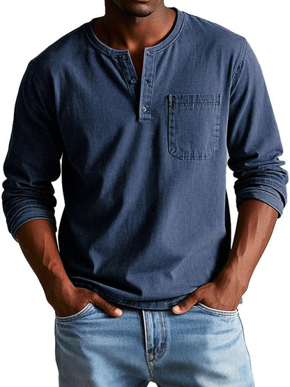Godric - Heren henley longsleeve met borstzakje