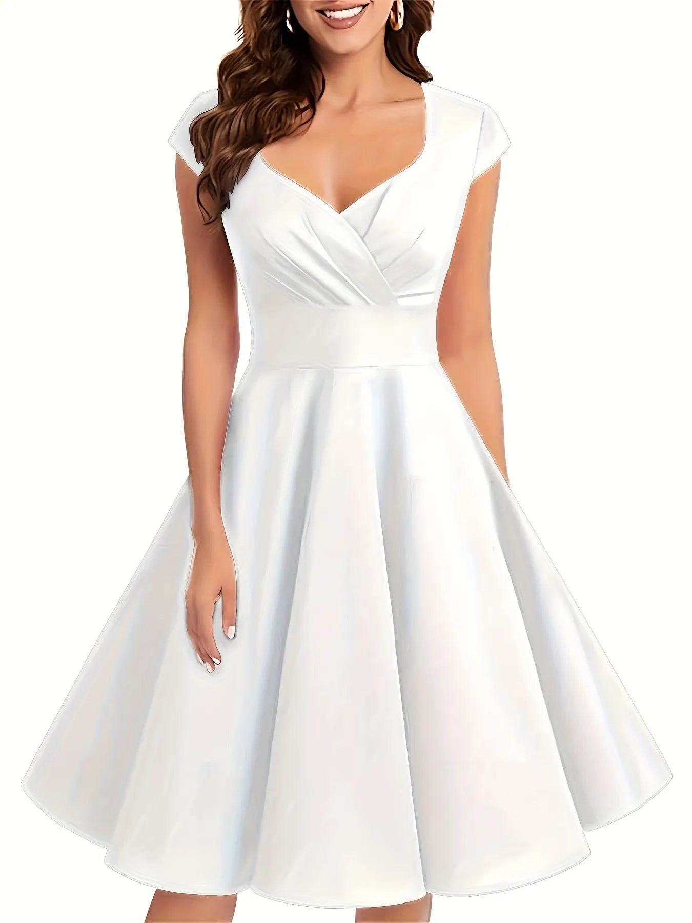 Lenny - Dames fit & flare jurk met kapmouwtjes en hartvormige halslijn