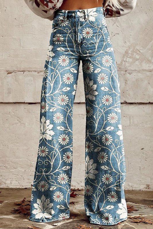 Ciriaca - Wijduitlopende damesbroek met bloemenprint