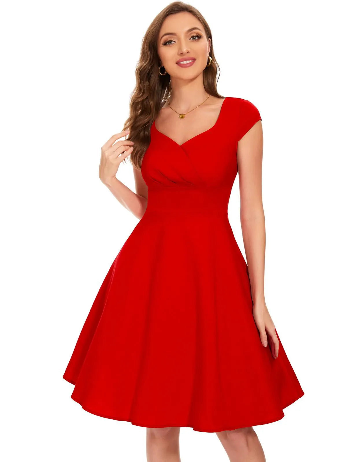 Lenny - Dames fit & flare jurk met kapmouwtjes en hartvormige halslijn