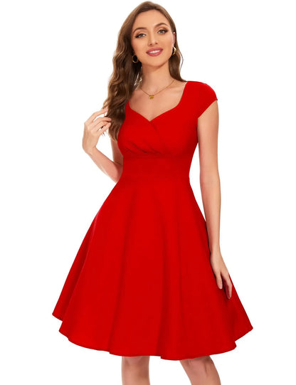 Lenny - Dames fit & flare jurk met kapmouwtjes en hartvormige halslijn