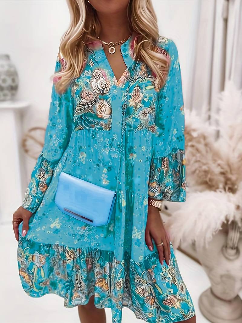 Benedetta - Korte damesjurk met bloemenprint en volantdetails