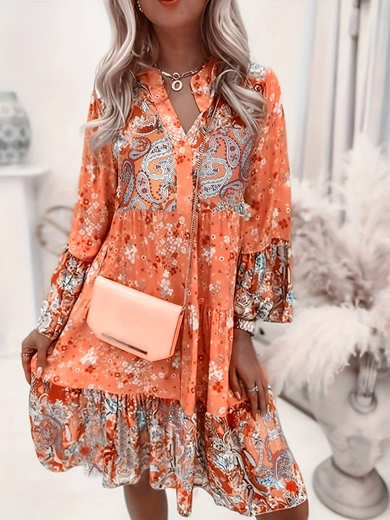 Benedetta - Korte damesjurk met bloemenprint en volantdetails