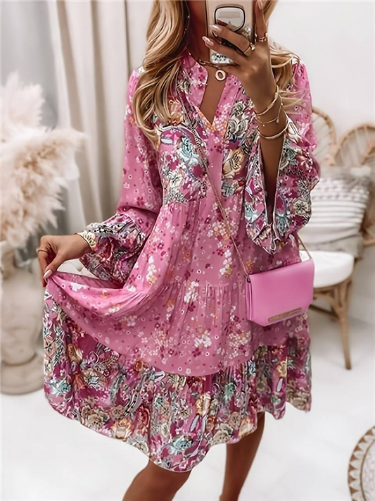 Benedetta - Korte damesjurk met bloemenprint en volantdetails