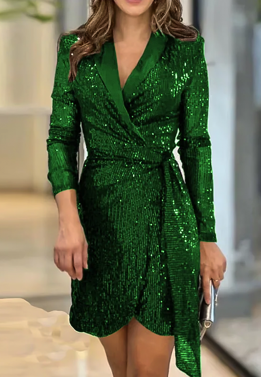 Jelena - Dames mini-wrapjurk met glinsterende structuur
