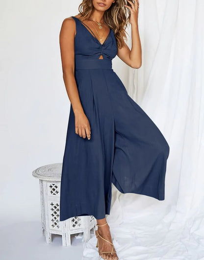 Brigitte - Mouwloze dames jumpsuit met wijd uitlopende pijpen
