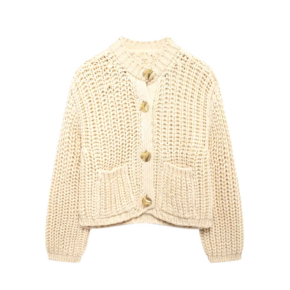 Diana - Beige Gebreid en geknoopt mandarijn vest