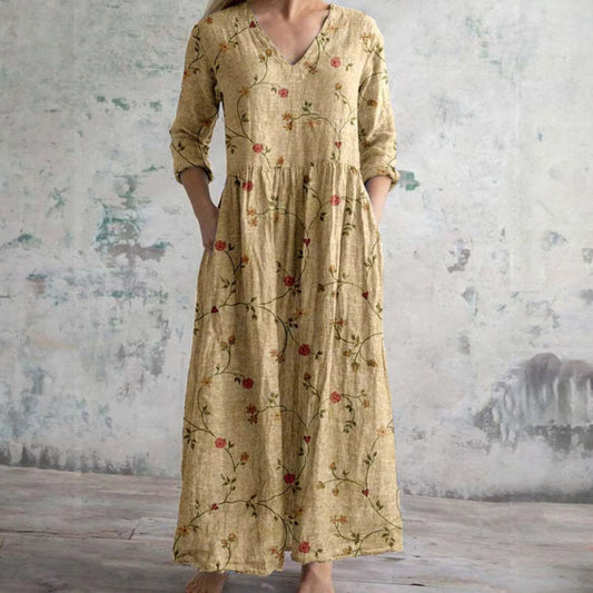 Laurine – Maxi jurk met v-hals en 3/4 mouwen voor dames