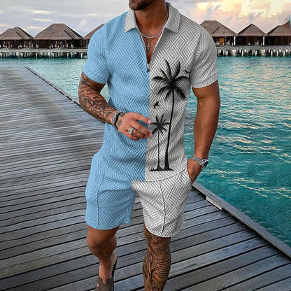 Steve - Heren set met palmbomenprint en contrastdesign