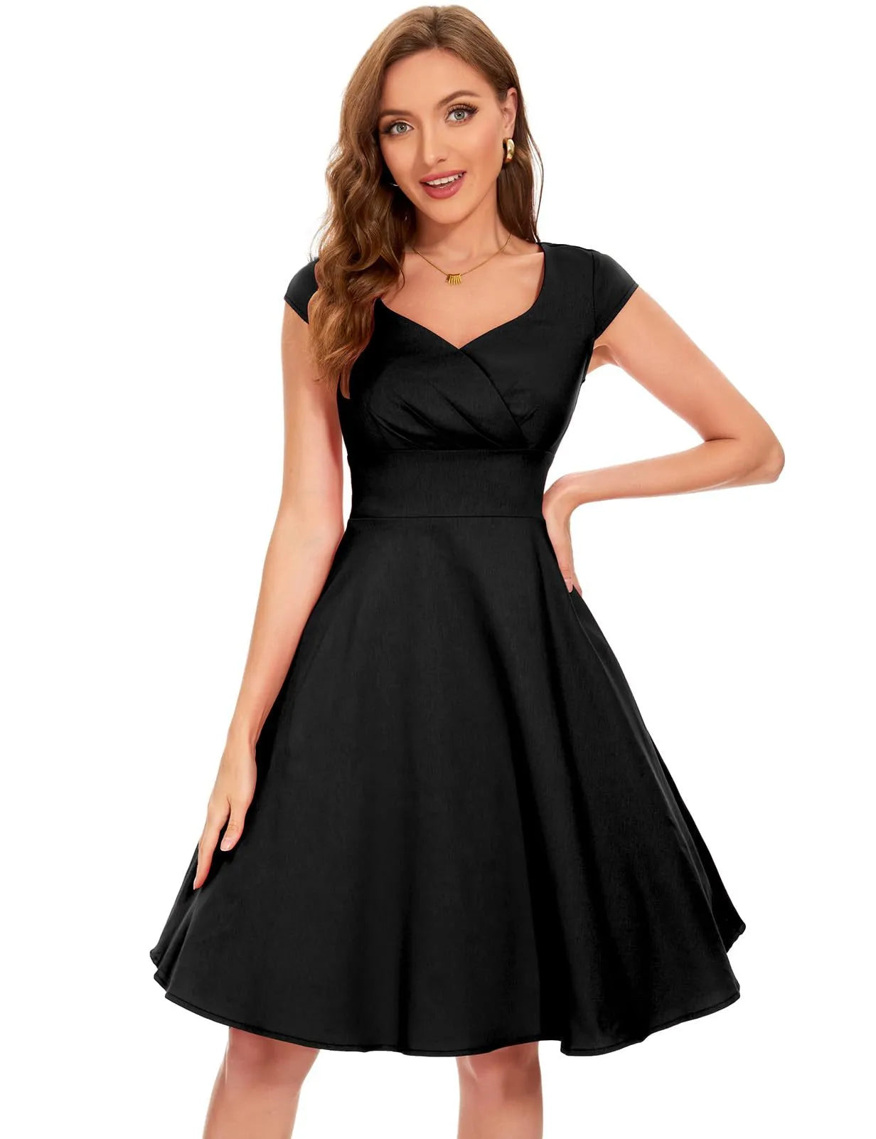 Lenny - Dames fit & flare jurk met kapmouwtjes en hartvormige halslijn