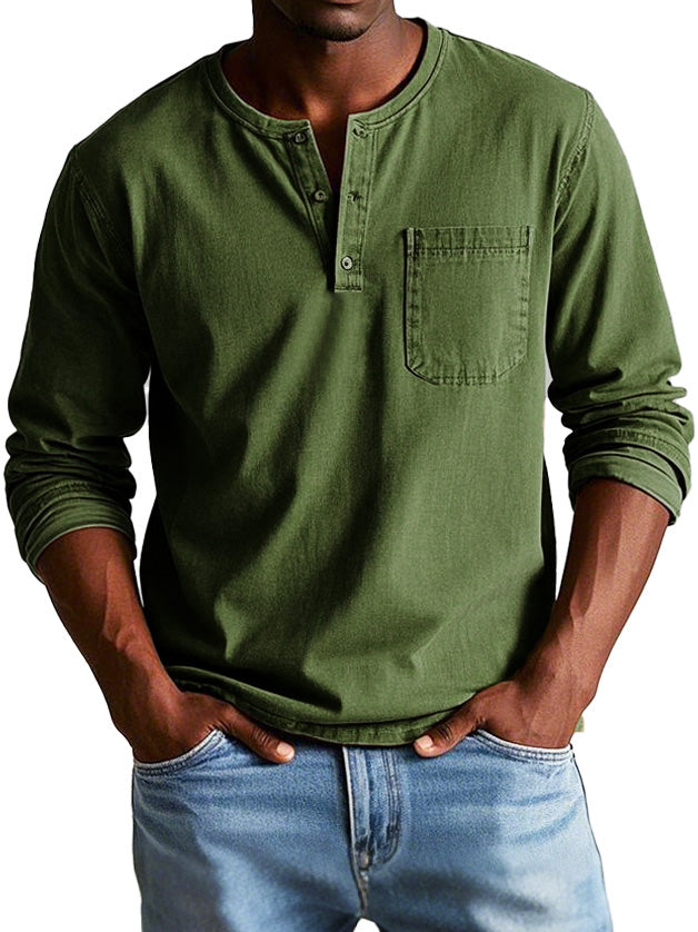 Godric - Heren henley longsleeve met borstzakje