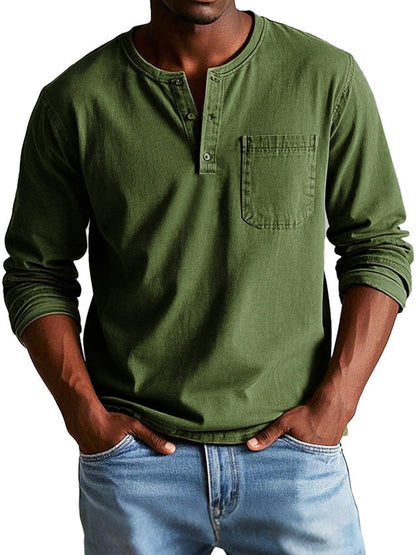 Godric - Heren henley longsleeve met borstzakje