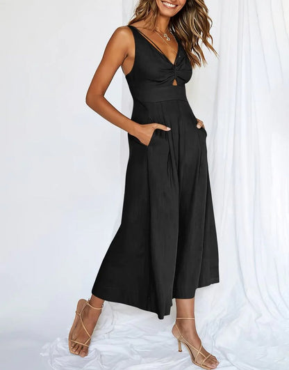Brigitte - Mouwloze dames jumpsuit met wijd uitlopende pijpen