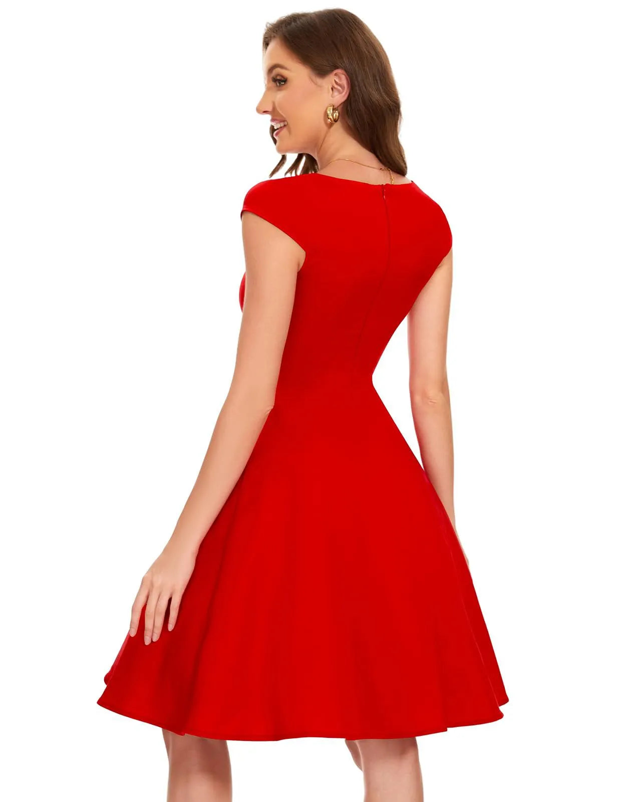 Lenny - Dames fit & flare jurk met kapmouwtjes en hartvormige halslijn