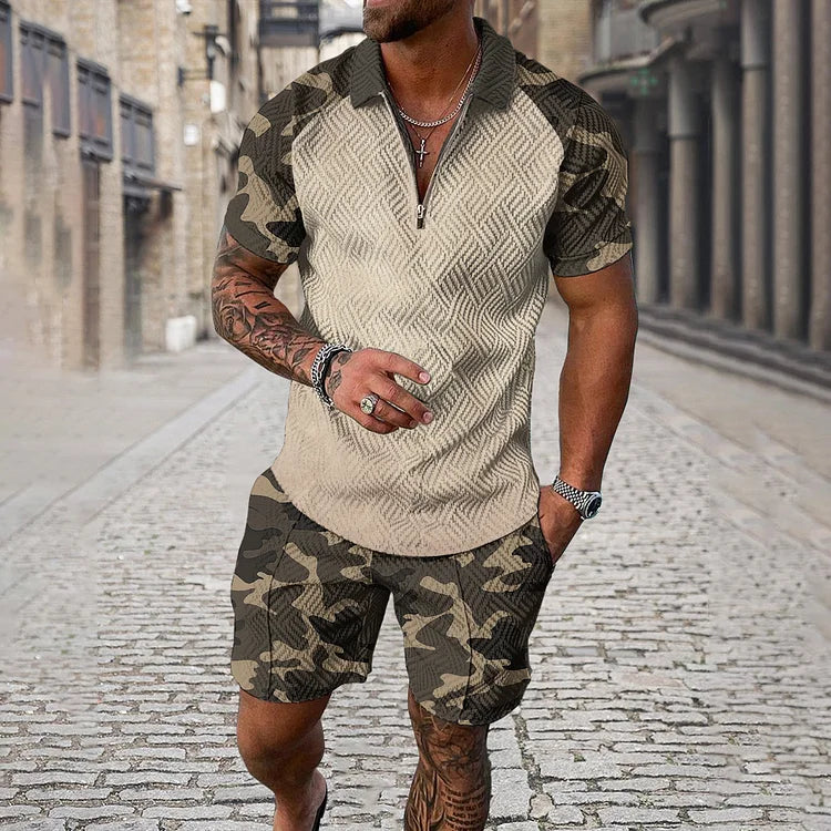 Pierre - Heren set met camouflageprint en sportieve ritssluiting