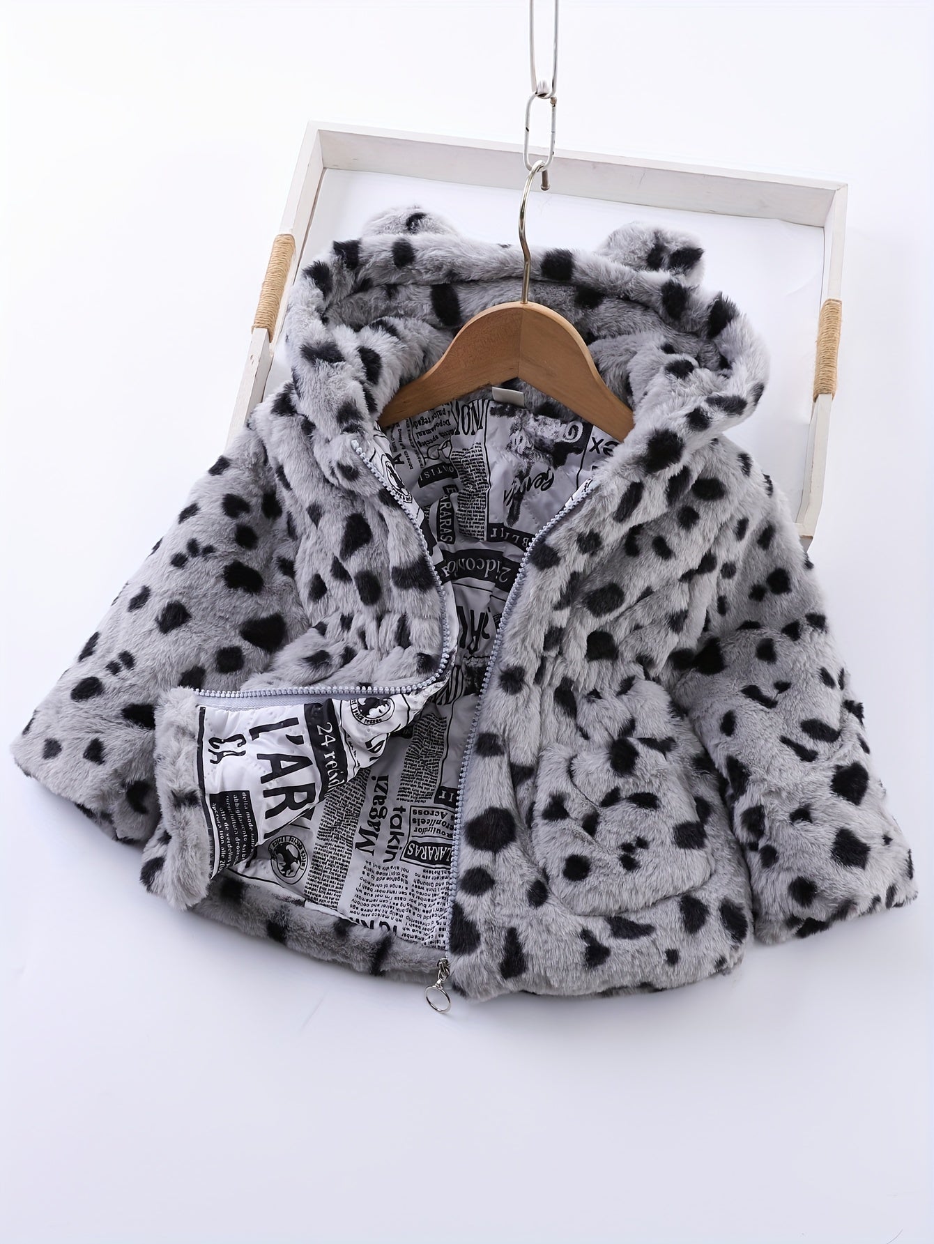 Fleece capuchonjas met luipaardprint voor meisjes in de winter - Reina