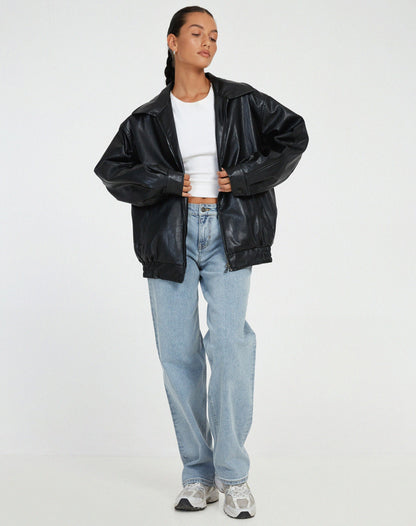 Saffron - Casual oversized leren jack voor vrouwen