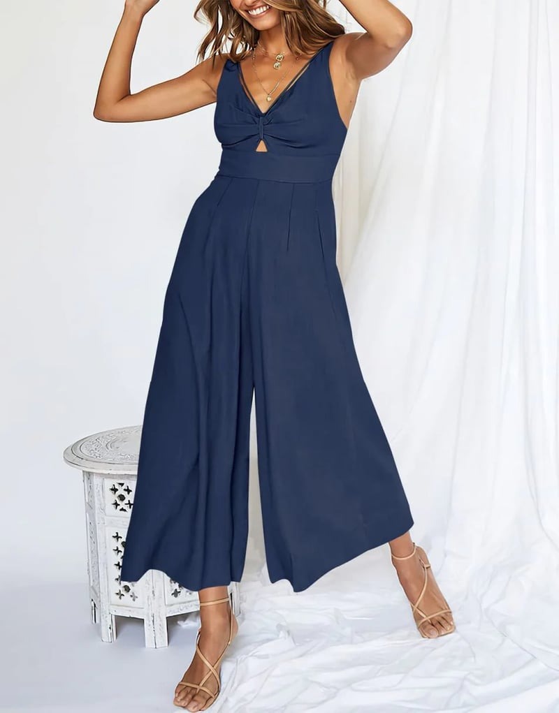 Brigitte - Mouwloze dames jumpsuit met wijd uitlopende pijpen