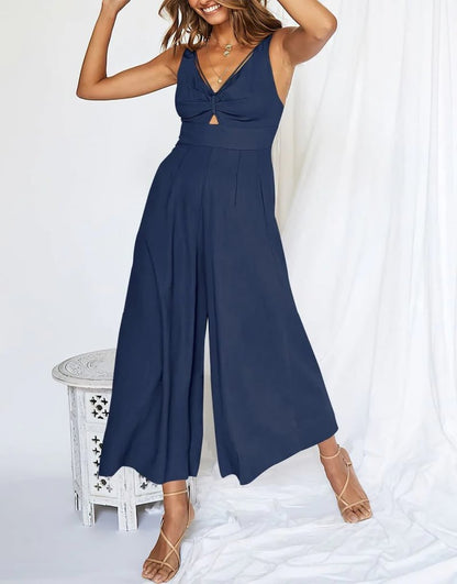 Brigitte - Mouwloze dames jumpsuit met wijd uitlopende pijpen